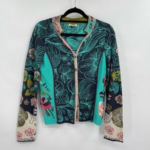 IVKO Anthracite Floral Embroidered Tight-Knit Cardigan Sweater Jacket Size 38